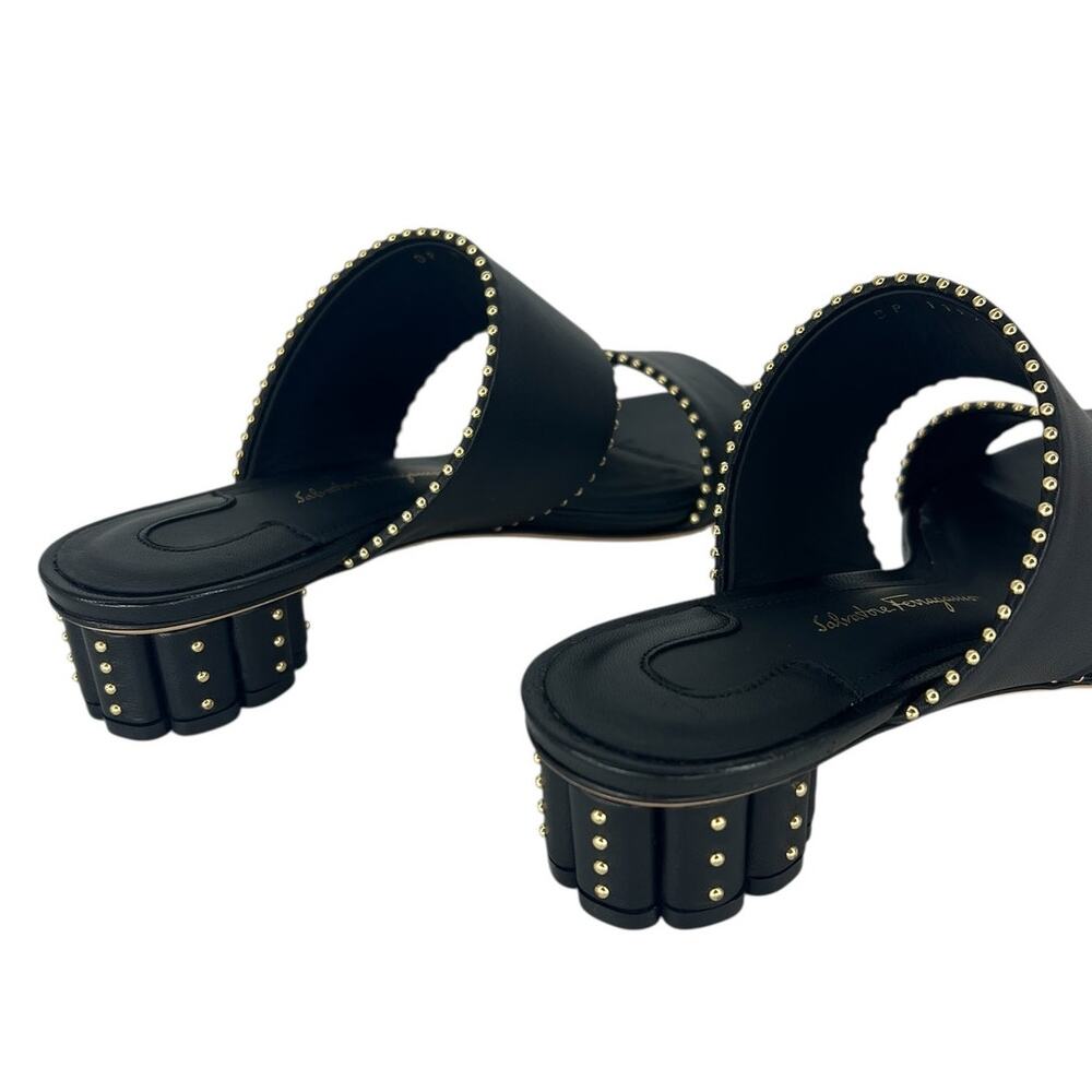 Salvatore Ferragamo Black Belluno Studs Slide Two-Strap Mule - Picture 14 of 14